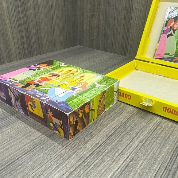 Wooden Toy Block Picture Cubes Vintage Snow White Cinderella - Picture 16 of 16